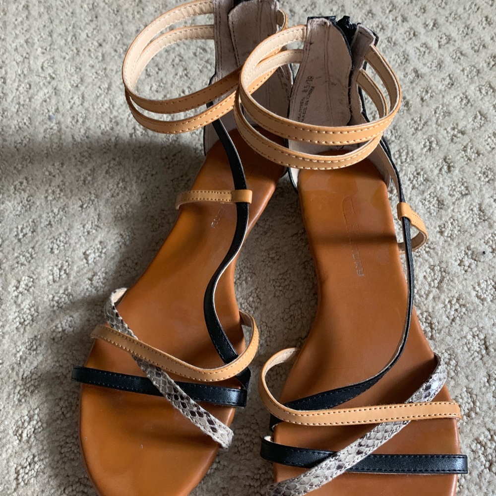 Brown and black sandals